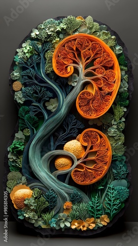 Detailed 3D Paper Cut of the Kidney s Anatomical Structures photo