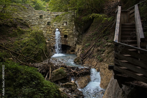 Canvas Print Stone dam in Wolfsklamm at Stans, Austria, Europe