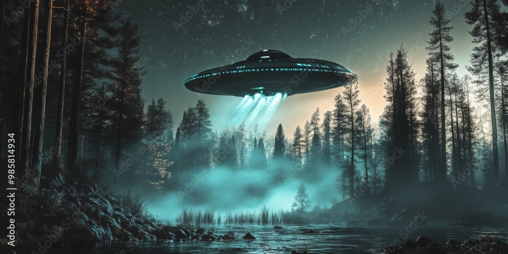 Captivating Night Sky Scene Featuring Eerie Alien UFO Abduction—An Intriguing Concept for Sci-Fi Art and Imaginative Storytelling. Captivating Night Sky Scene Featuring Eerie Alien UFO Abduction—An Intriguing Concept for Sci-Fi Art and Imaginative Storytelling.