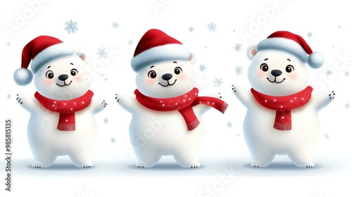cute Christmas bear characters set