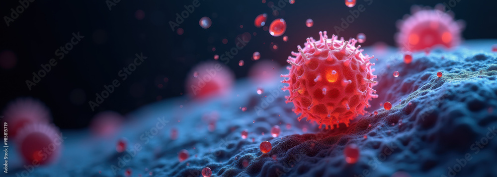 Cell Therapy: Red And Blue Microscopic View Cell Therapy: Red And Blue Microscopic View