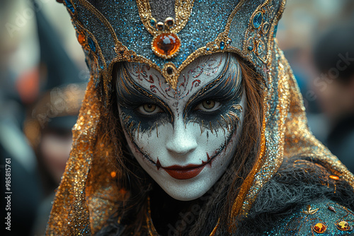 A Renaissance festival where townspeople dress as witches, ghosts, and devils to scare away evil spirits. Concept of Halloween in Renaissance Europe. photo