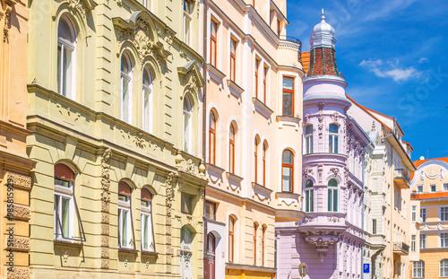 Obraz na płótnie A row of colorful historical houses in on of the streets of Bratislava, Slovakia w salonie