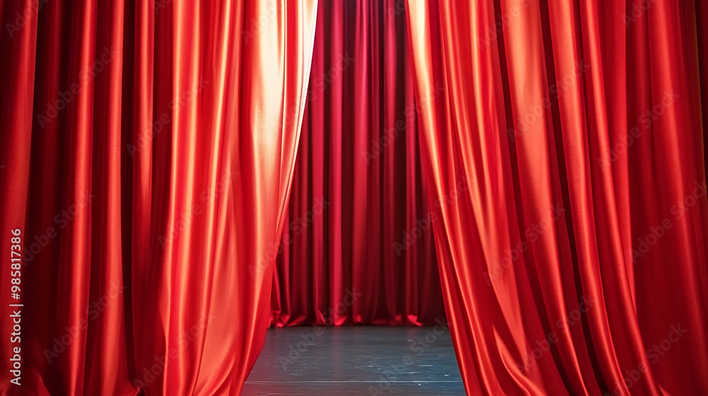 Fototapeta premium Realistic illustration of red theatre curtain. Stage With Red Curtain
