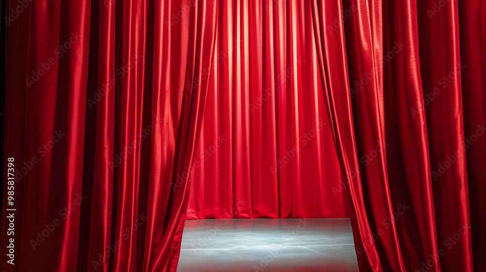 Fototapeta premium Realistic illustration of red theatre curtain. Stage With Red Curtain 
