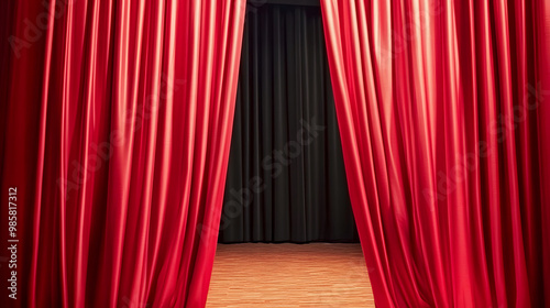 Realistic illustration of red theatre curtain. Stage With Red Curtain	