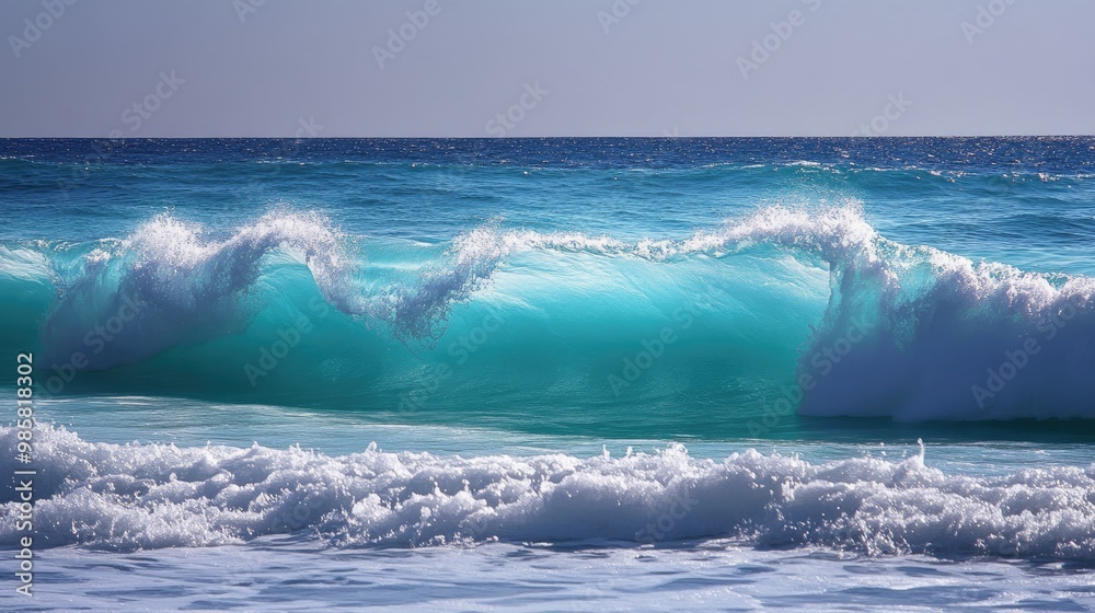 Fototapeta premium A series of rolling waves in a turquoise ocean, creating a soothing and peaceful scene.