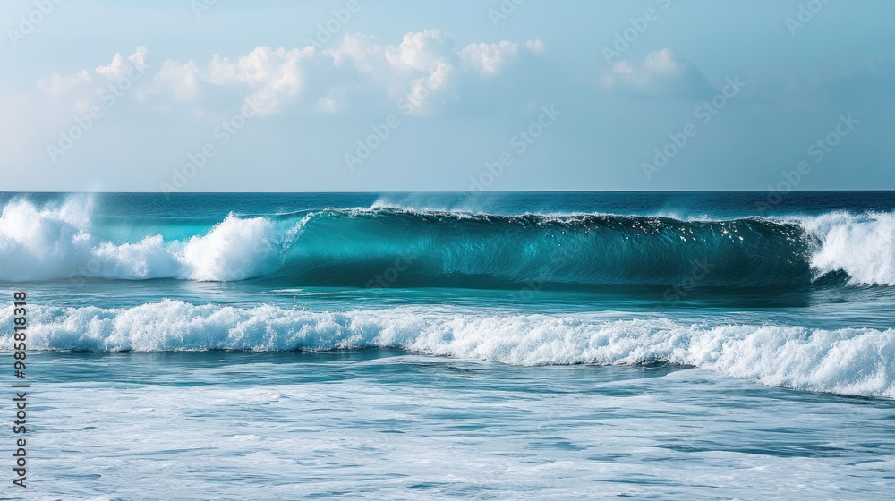 Fototapeta premium A series of rolling waves in a turquoise ocean, creating a soothing and peaceful scene.