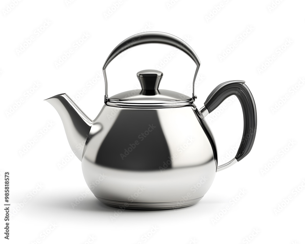 Traditional stainless steel stovetop kettle isolated on white Traditional stainless steel stovetop kettle isolated on white