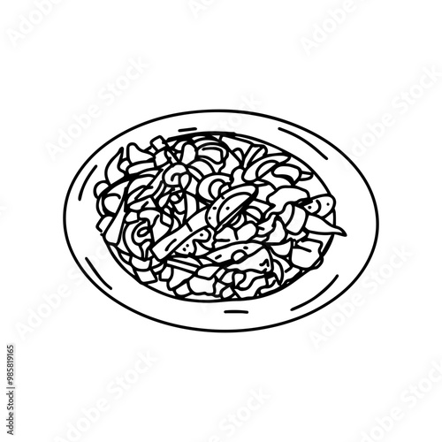 Pad Thai, Illustration of a classic dish of Thai cuisine made of fried rice vermicelli with vegetables