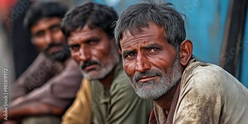 Unemployed men waiting on the streets of India for job opportunities, emphasizing social issues and economic challenges.