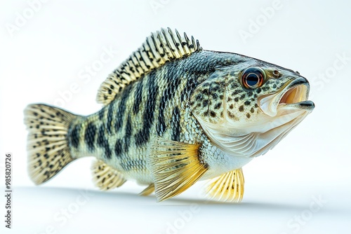 Crappie fishing alone against a white backdrop. Generative Ai