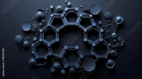 Minimalist Paper Cut Benzene Molecule with Hexagonal Carbon and Hydrogen Atoms photo