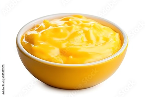 Cheese sauce in full length front view on a white backdrop. Generative Ai