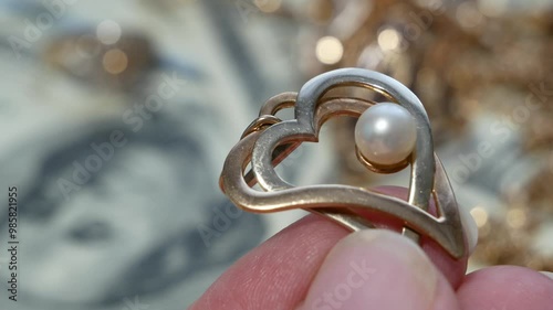 many golden and silver jewerly and money, pawnshop concept, jewerly shop concept