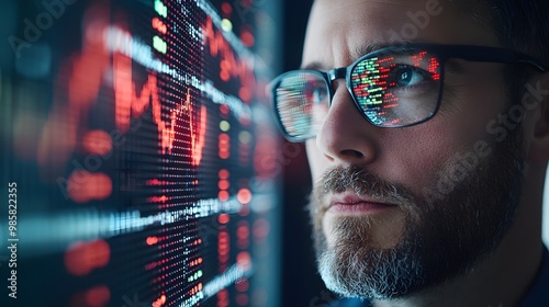 Wallpaper Mural Financial Manager Balancing Investment Bars with Red and Green Highlights in High-Tech Environment Torontodigital.ca