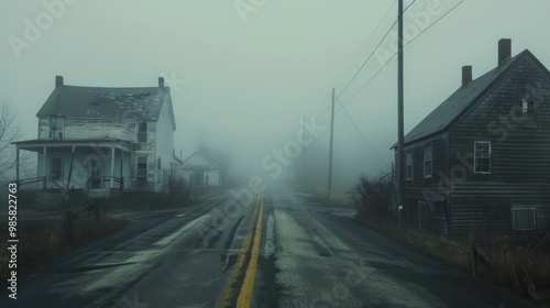 Wallpaper Mural Foggy Road with Two Houses Torontodigital.ca