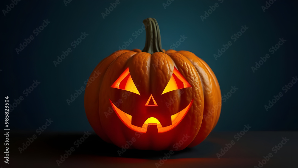 Glowing jack-o'-lantern with a spooky face set against a dark background Glowing jack-o'-lantern with a spooky face set against a dark background