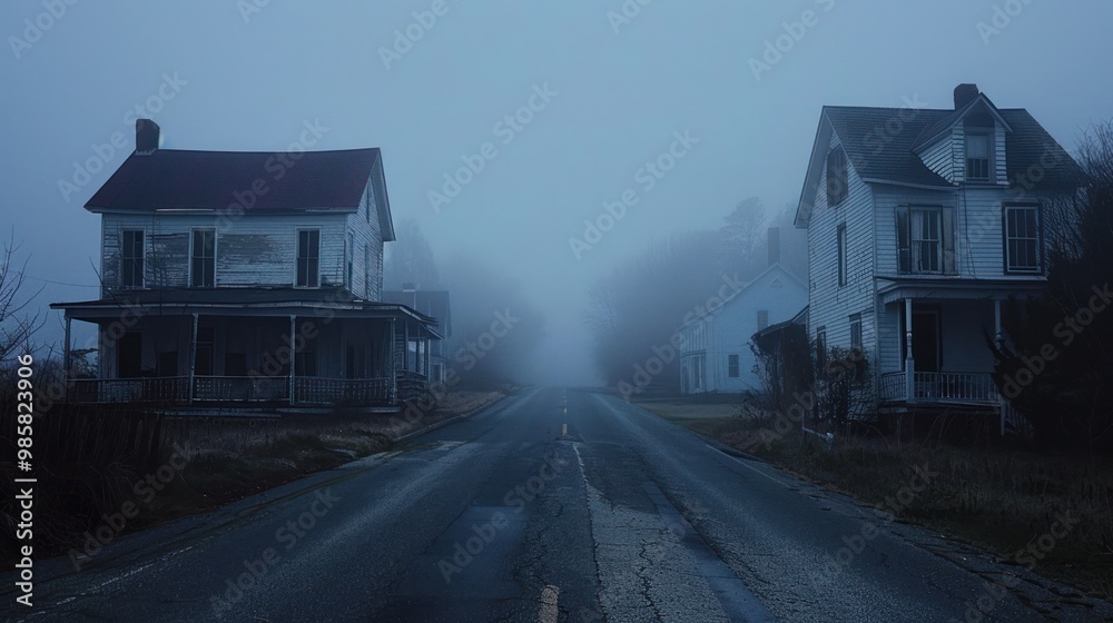 Foggy Road with Houses Foggy Road with Houses