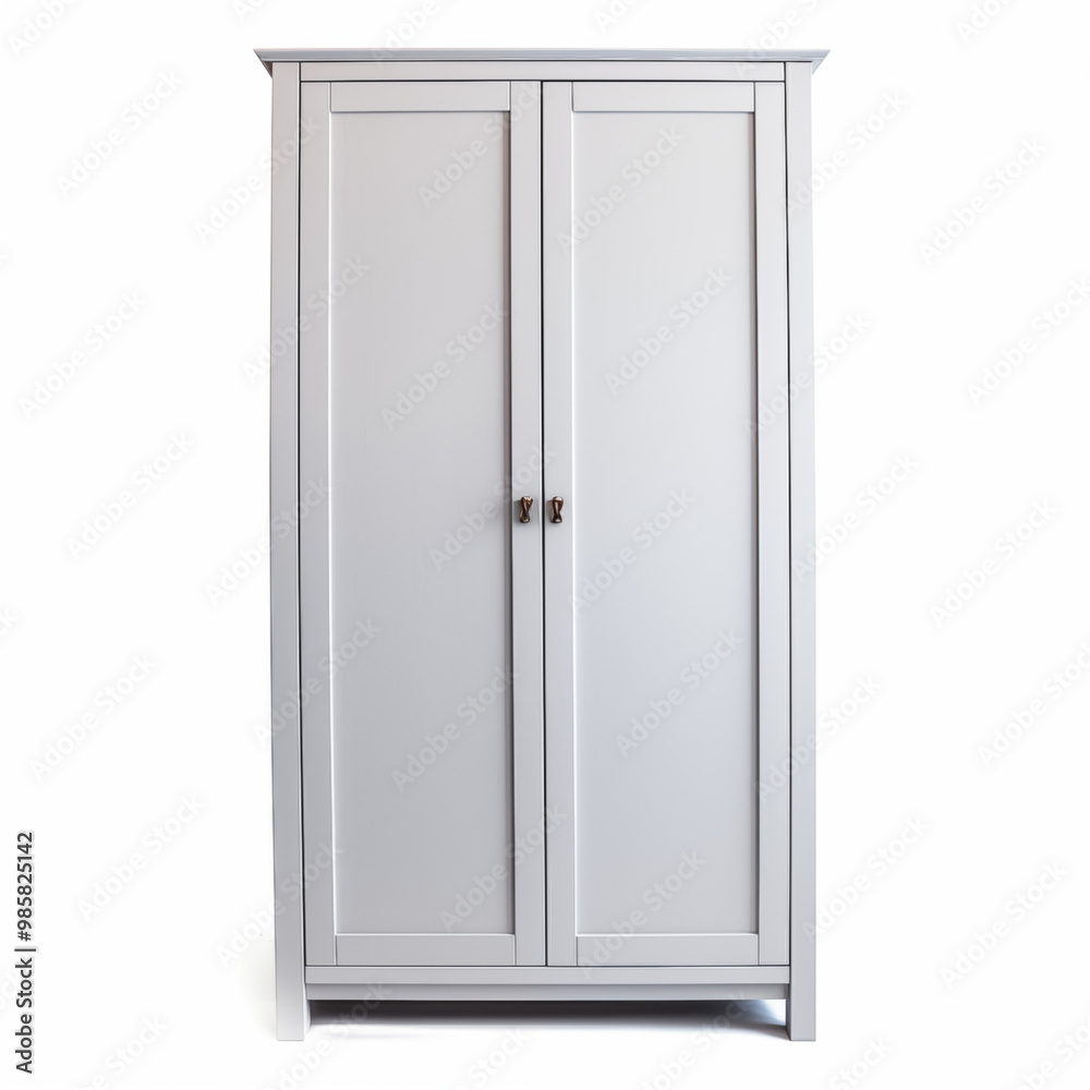 White Wooden Cabinet with Two Doors and Metal Handles White Wooden Cabinet with Two Doors and Metal Handles