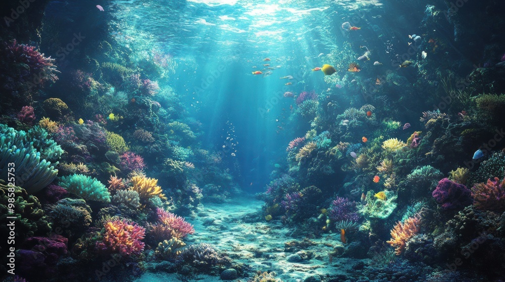 Fototapeta premium Underwater Scene with Coral Reefs and Fish