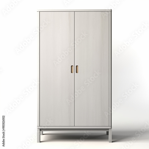 White Wooden Cabinet with Two Doors and Wooden Handles