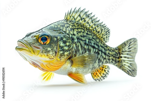 Crappie fishing alone against a white backdrop. Generative Ai