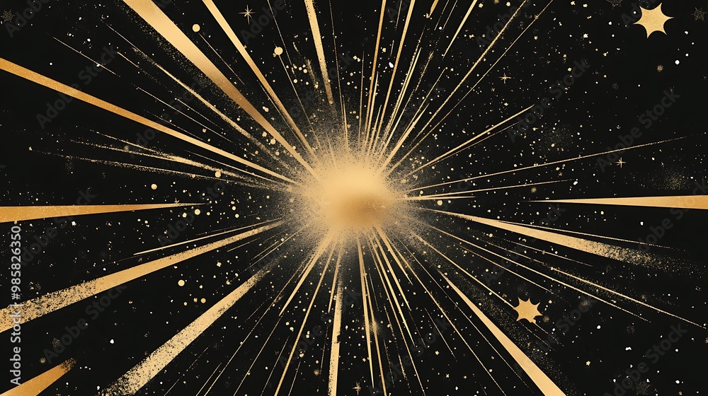 Obraz premium Glamorous Charcoal and Gold Comic Sparkle Burst - Modern Vector Illustration