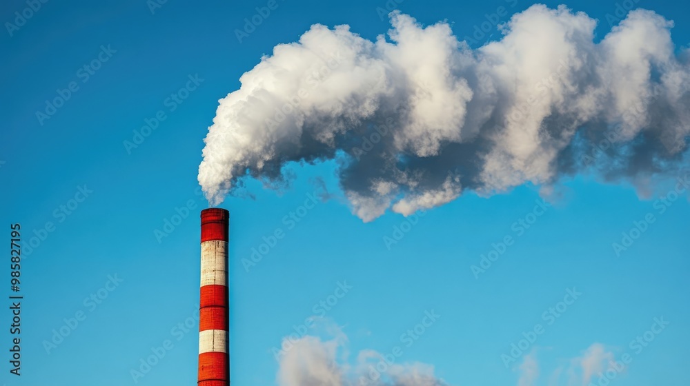 Air pollution: An industrial smokestack emitting thick smoke into the sky, symbolizing the negative impact of air pollution on the environment. Air pollution: An industrial smokestack emitting thick smoke into the sky, symbolizing the negative impact of air pollution on the environment.