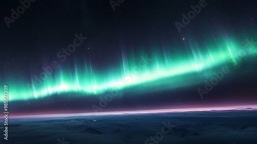 Enchanting Aurora Borealis Display with Vibrant Green and Purple Bands of Light in the Night Sky