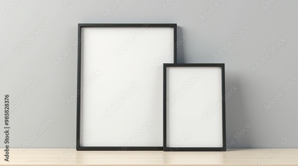 Mockup image poster frame close up and wood cabinet in cozy white interior background , frame classic, minimalistic, floral Mockup image poster frame close up and wood cabinet in cozy white interior background , frame classic, minimalistic, floral