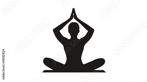 Minimalist Silhouette of Person Doing Yoga with Vintage Clipart Elements on White Background - Flat Vector Design