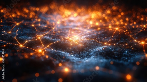 abstract digital network visualization interconnected nodes and data streams in deep spacelike environment glowing elements and dynamic particle effects photo