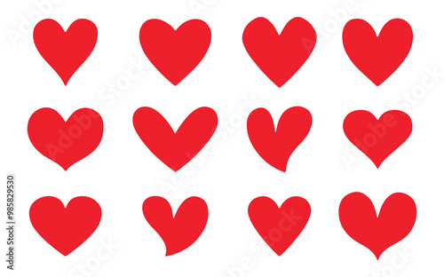 Set of hearts icon, heart drawn hand. Cute hand drawn hearts set