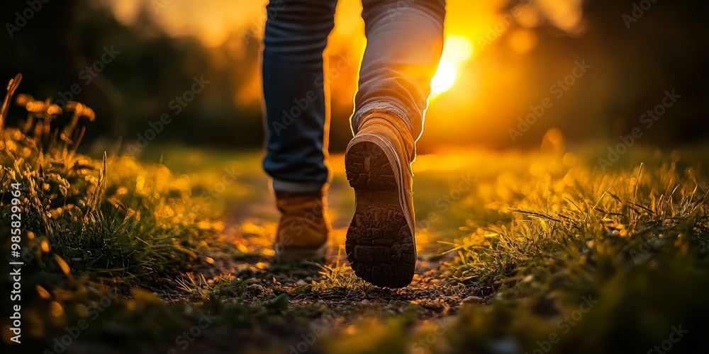 Person Walking Down Rural Path at Sunset | Serene Nature Photography, Outdoor Escape