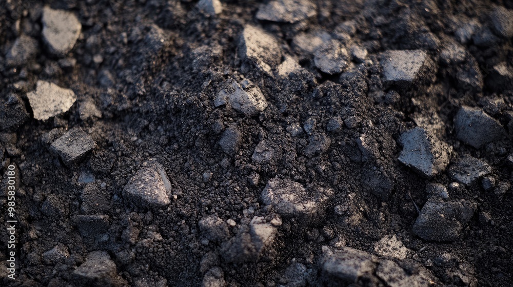 Dark, fertile soil: A close-up of biochar soil, emphasizing its deep, dark color and rich texture. Dark, fertile soil: A close-up of biochar soil, emphasizing its deep, dark color and rich texture.