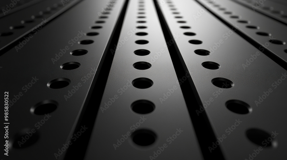 Sleek black surface with evenly spaced holes creates modern, industrial aesthetic. subtle texture and pattern evoke sense of depth and sophistication Sleek black surface with evenly spaced holes creates modern, industrial aesthetic. subtle texture and pattern evoke sense of depth and sophistication