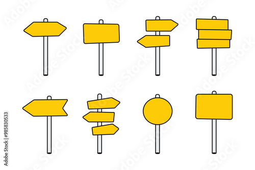 Arrow direction signboard vector. Direction road sign post with arrow. Signboard pointer, choice signpost.