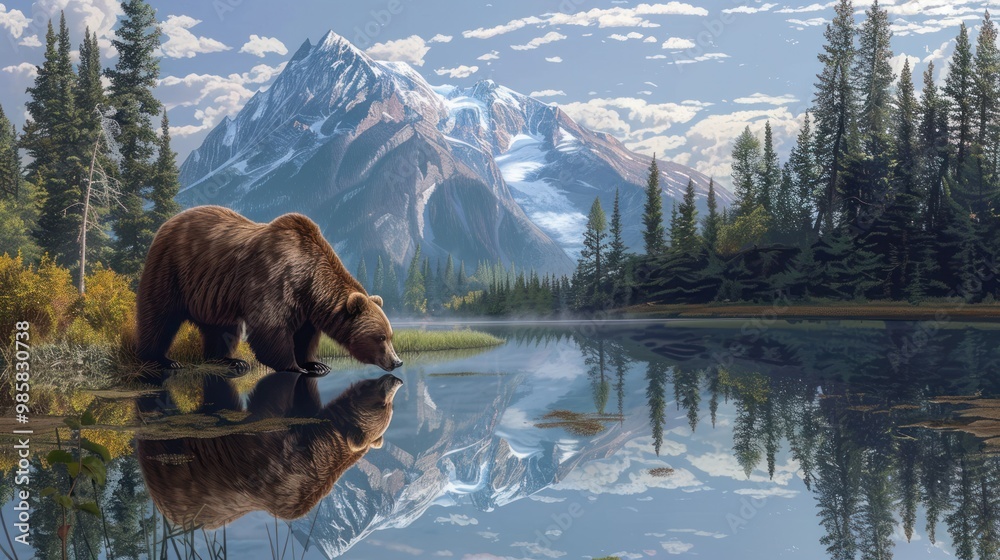 Bear Reflecting in Mountain Lake Bear Reflecting in Mountain Lake