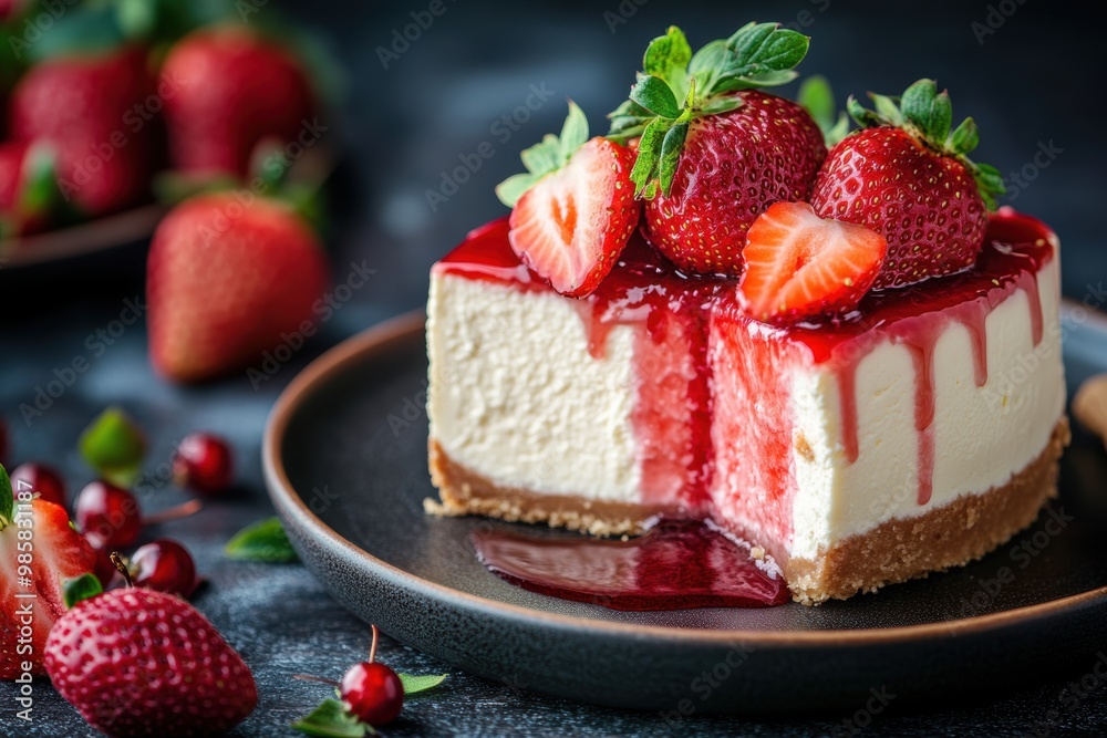tempting concept banner mockup with tasty cheesecake and fresh strawberries on top for a sweet treat tempting concept banner mockup with tasty cheesecake and fresh strawberries on top for a sweet treat