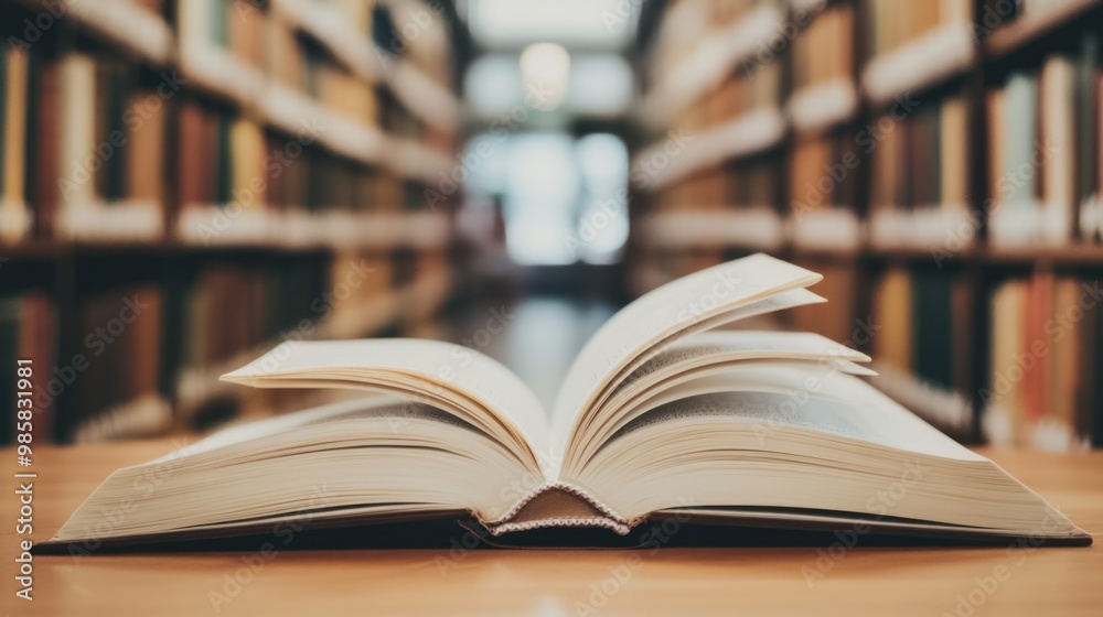 An open book with crisp white pages and handwritten notes, resting on a smooth wooden desk, with a background of blurred bookshelves and a cozy room ambiance An open book with crisp white pages and handwritten notes, resting on a smooth wooden desk, with a background of blurred bookshelves and a cozy room ambiance