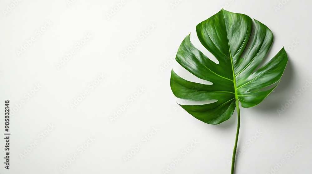 Fototapeta premium Single Green Leaf on White Background.