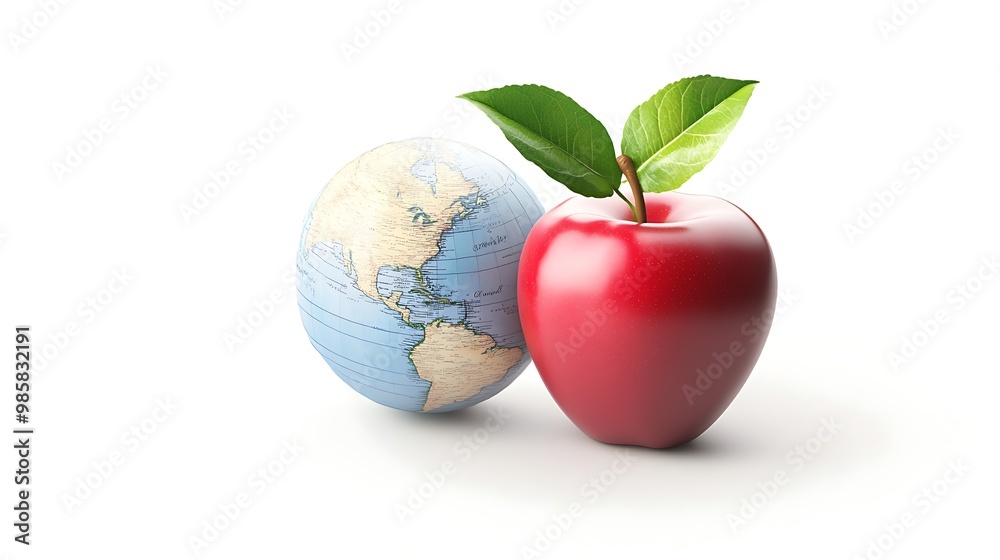 Realistic World Education Day Icon with Globe and Teacher's Apple | Clipart Isolated on White Background Realistic World Education Day Icon with Globe and Teacher's Apple | Clipart Isolated on White Background