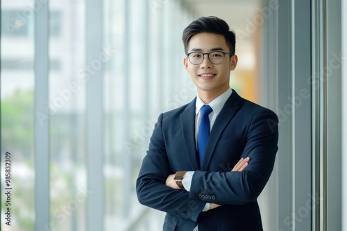 Asian businessman modern office on solid white background, single object