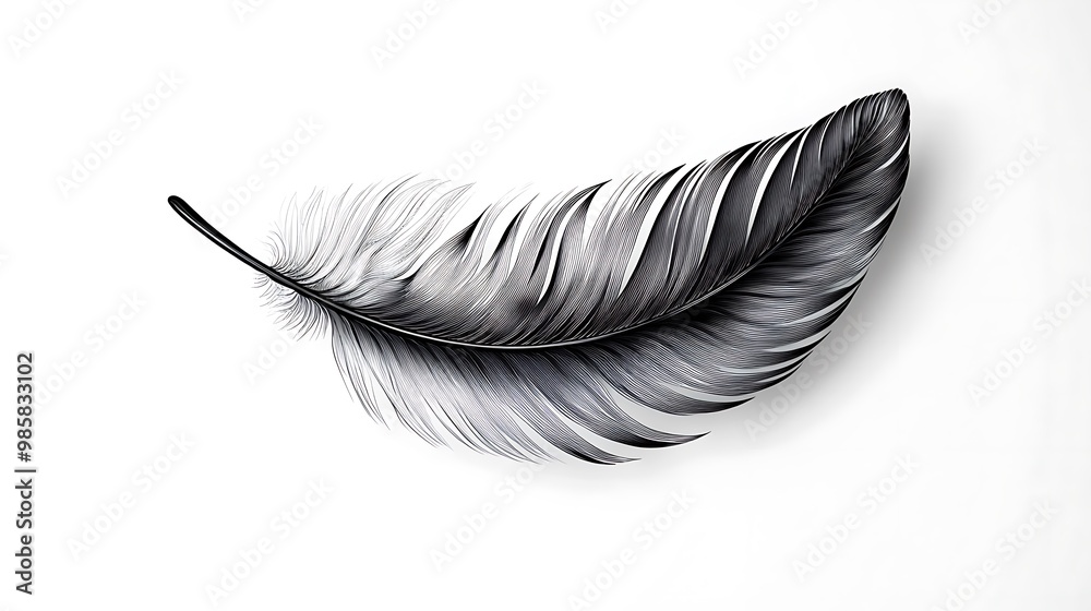Intricate Black and White Feather Design on Clear Background - Elegant Vector Illustration with 3D Render and High Resolution Detailing Intricate Black and White Feather Design on Clear Background - Elegant Vector Illustration with 3D Render and High Resolution Detailing