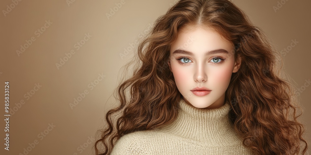 Young Beauty with Curly Long Hair Featuring Korean Makeup Style - Captivating Beauty Trends and Aesthetic Inspiration Young Beauty with Curly Long Hair Featuring Korean Makeup Style - Captivating Beauty Trends and Aesthetic Inspiration