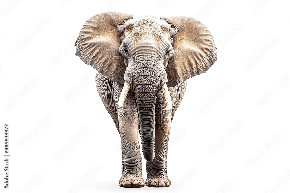Obraz premium Elephant in the woods, solitary against a white backdrop. Generative Ai