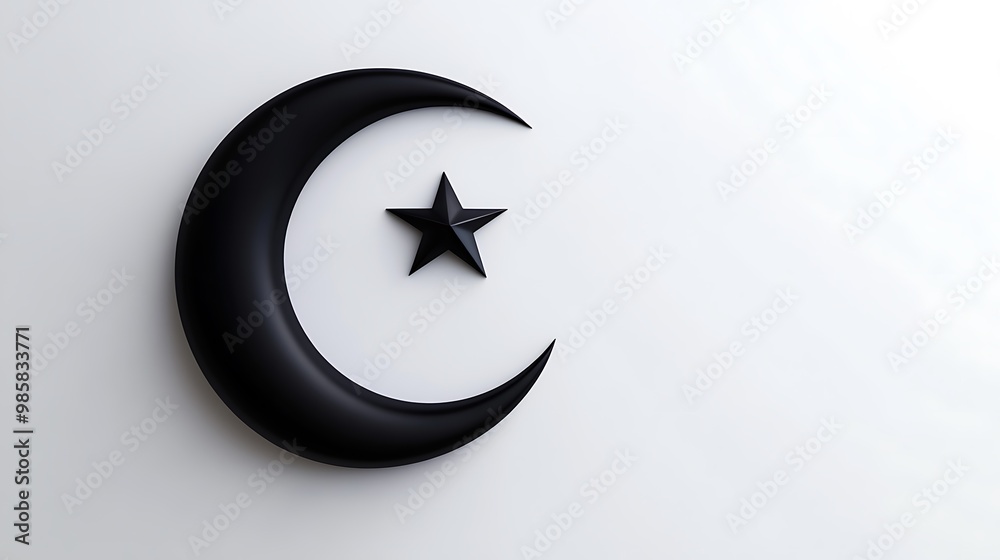 Minimalist Crescent Moon and Star Design on White Background - Elegant Vector Illustration with 3D Rendering Minimalist Crescent Moon and Star Design on White Background - Elegant Vector Illustration with 3D Rendering