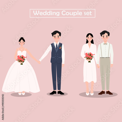Bride and groom wearing casual wedding dress