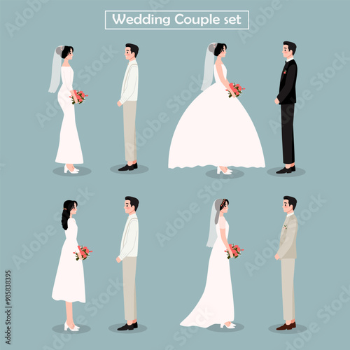 Married couple on their wedding day with facing each other
